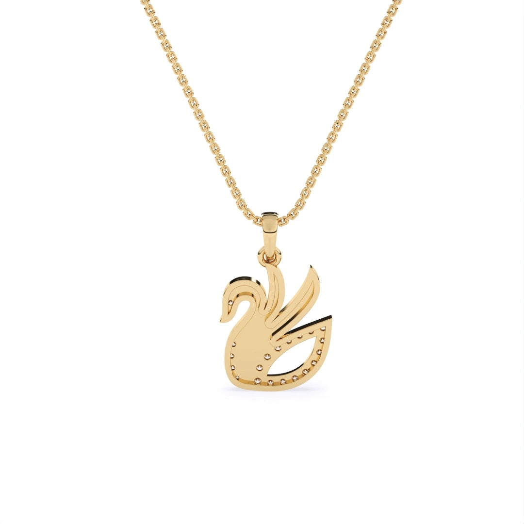Swan shape lab grown diamond pendant in 14k solid gold, gift for her