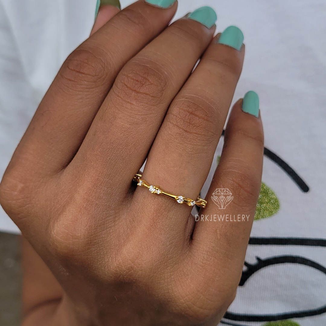 round cut ring-twig style band-tree dry branch style band-solid gold band-three prong set band-wedding engagement band