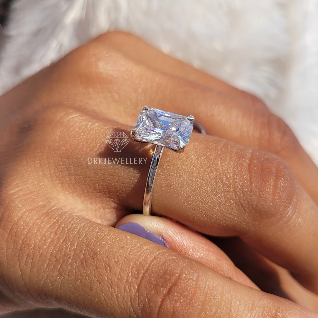 elongated radiant cut ring,moissanite ring,lab diamond ring,lab grown diamond ring,rings,gifts,gift ideas,solitaire ring,statement ring,promise ring,propose ring,white gold ring