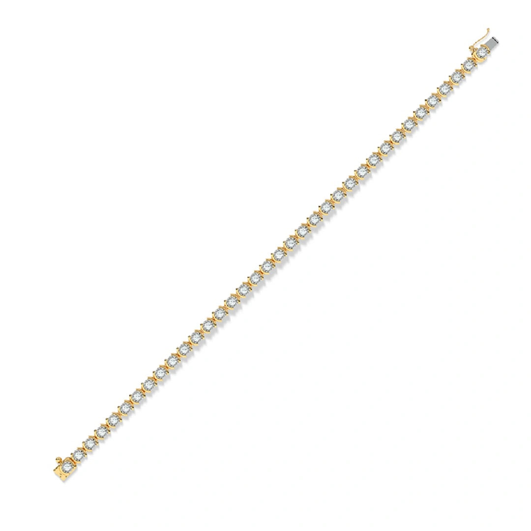 half bezel set diamond bracelet, round cut lab grown diamond bracelet, gold bracelet, chain bracelet, clip closure bracelet, milgrain set bracelet