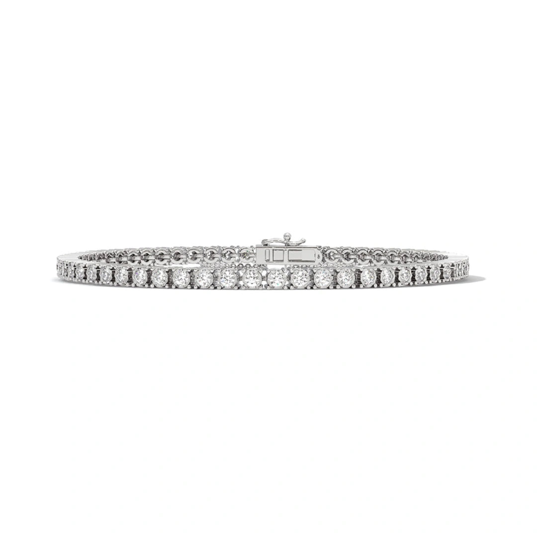 round cut lab grown diamond tennis bracelet for women with 14k white gold for special movement.