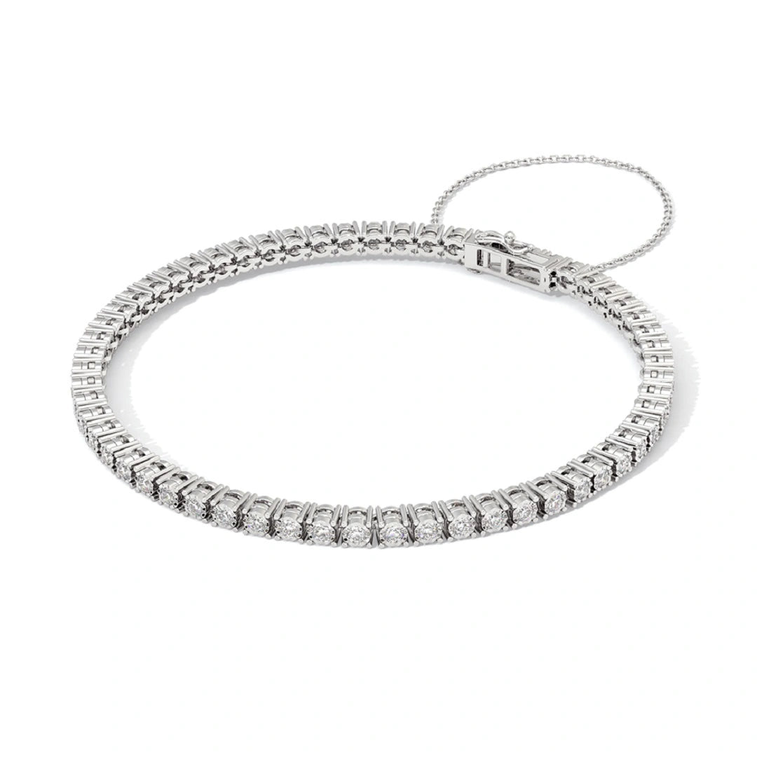 round cut lab grown diamond tennis bracelet for women with 14k white gold for special movement.