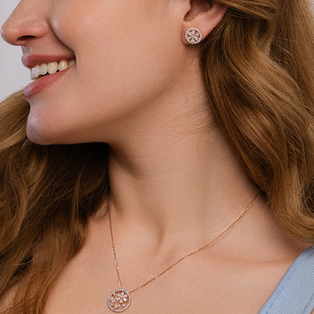 pear cut lab grown diamond halo ear studs in 14k white gold