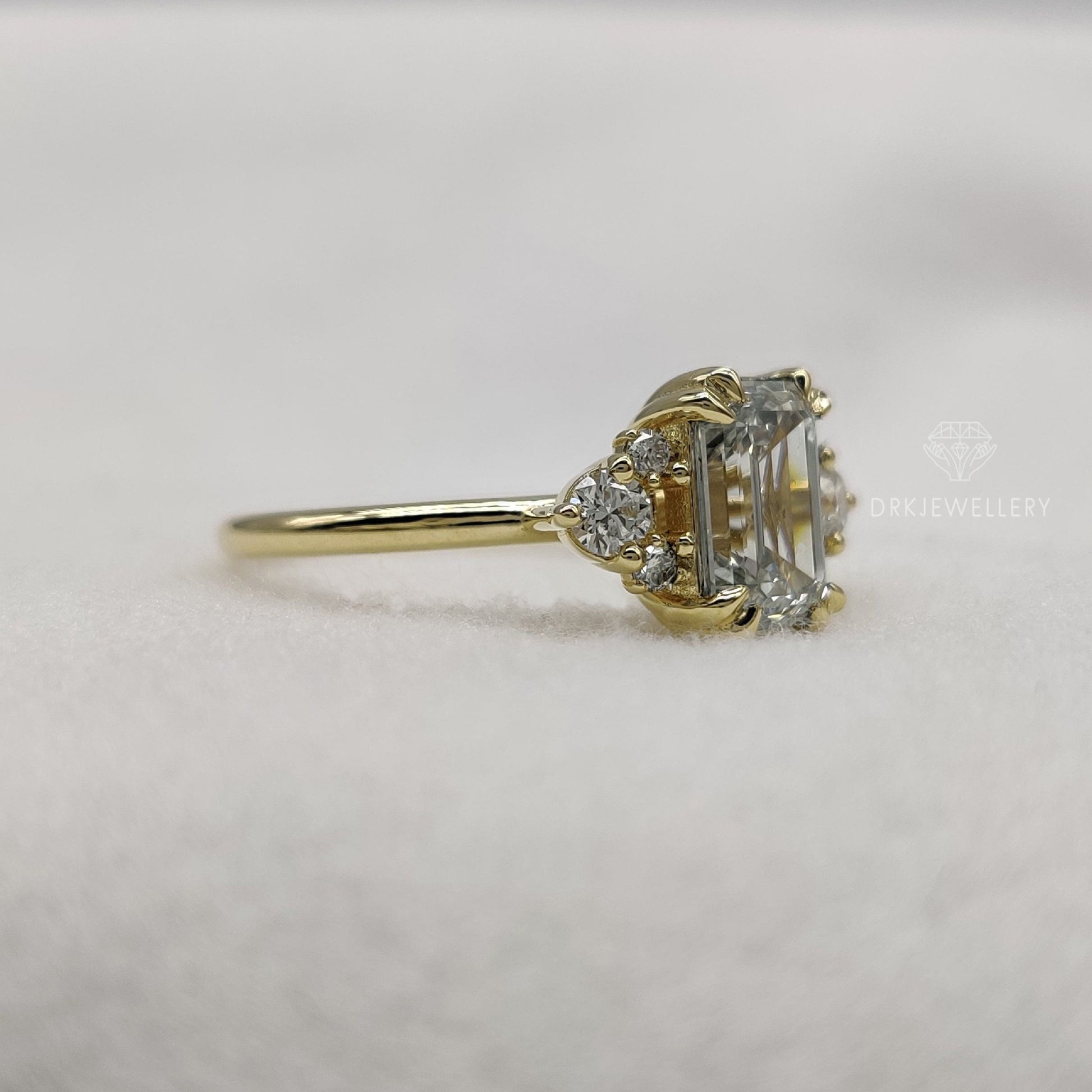 emerald cut ring, lab grown diamond ring, cluster ring, yellow gold ring, solitaire ring, gifts for her