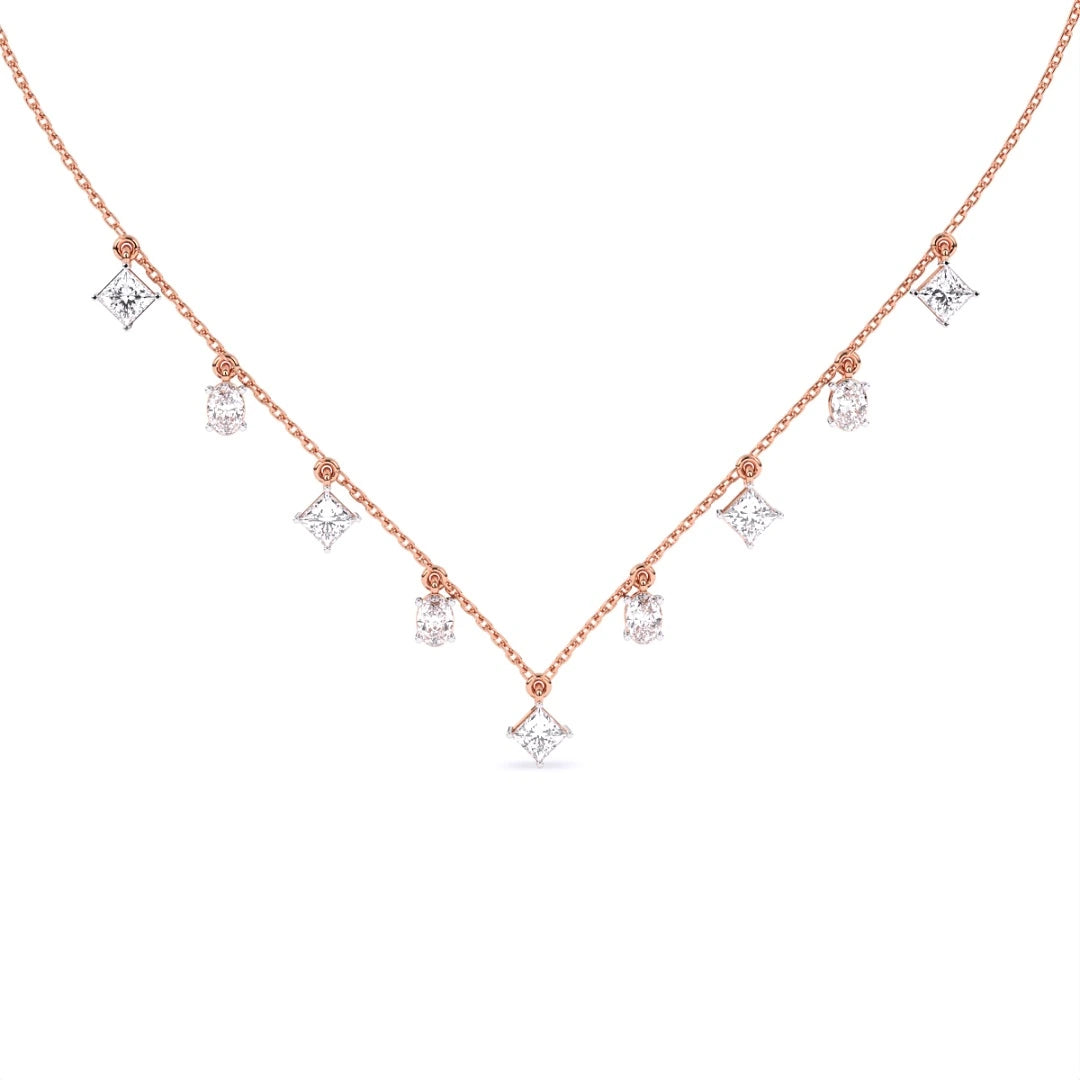 princess and oval cut lab grown diamond chain link necklace
