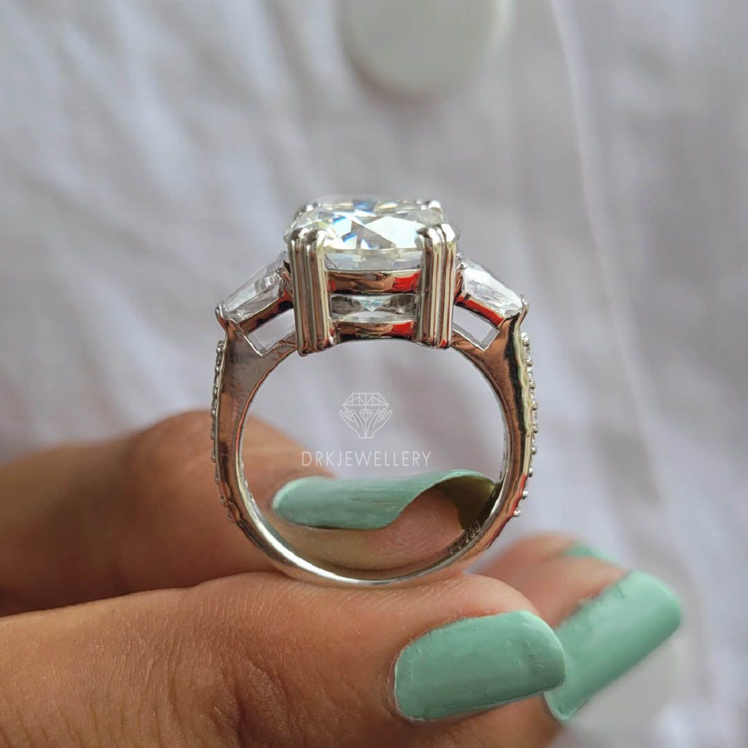 Round cut lab grown diamond ring-round cut ring-three stone ring-baguette cut ring-white gold ring-anniversary gifts