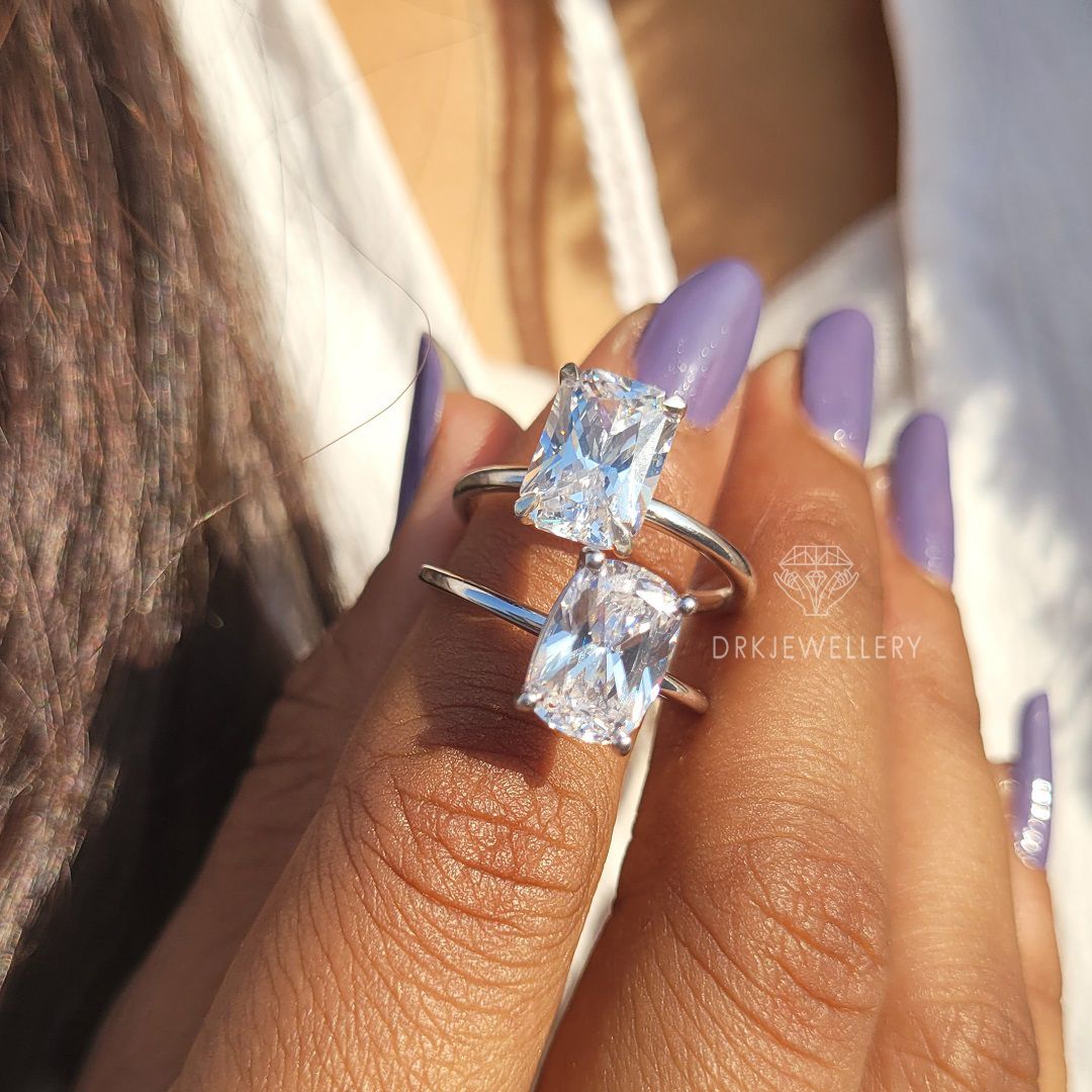 elongated radiant cut ring,moissanite ring,lab diamond ring,lab grown diamond ring,rings,gifts,gift ideas,solitaire ring,statement ring,promise ring,propose ring,white gold ring