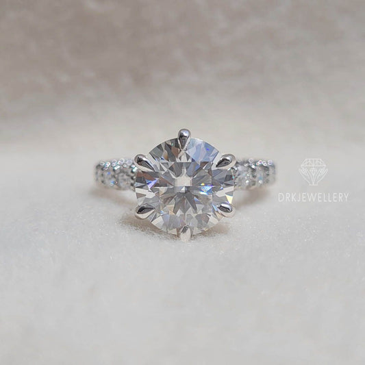 Round cut ring-pave set ring-lab grown diamond ring-moissanite ring-engagement ring-wedding ring-special round ring