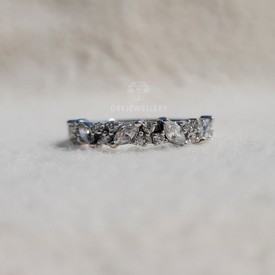 marquise and round cut lab diamond wedding band for her