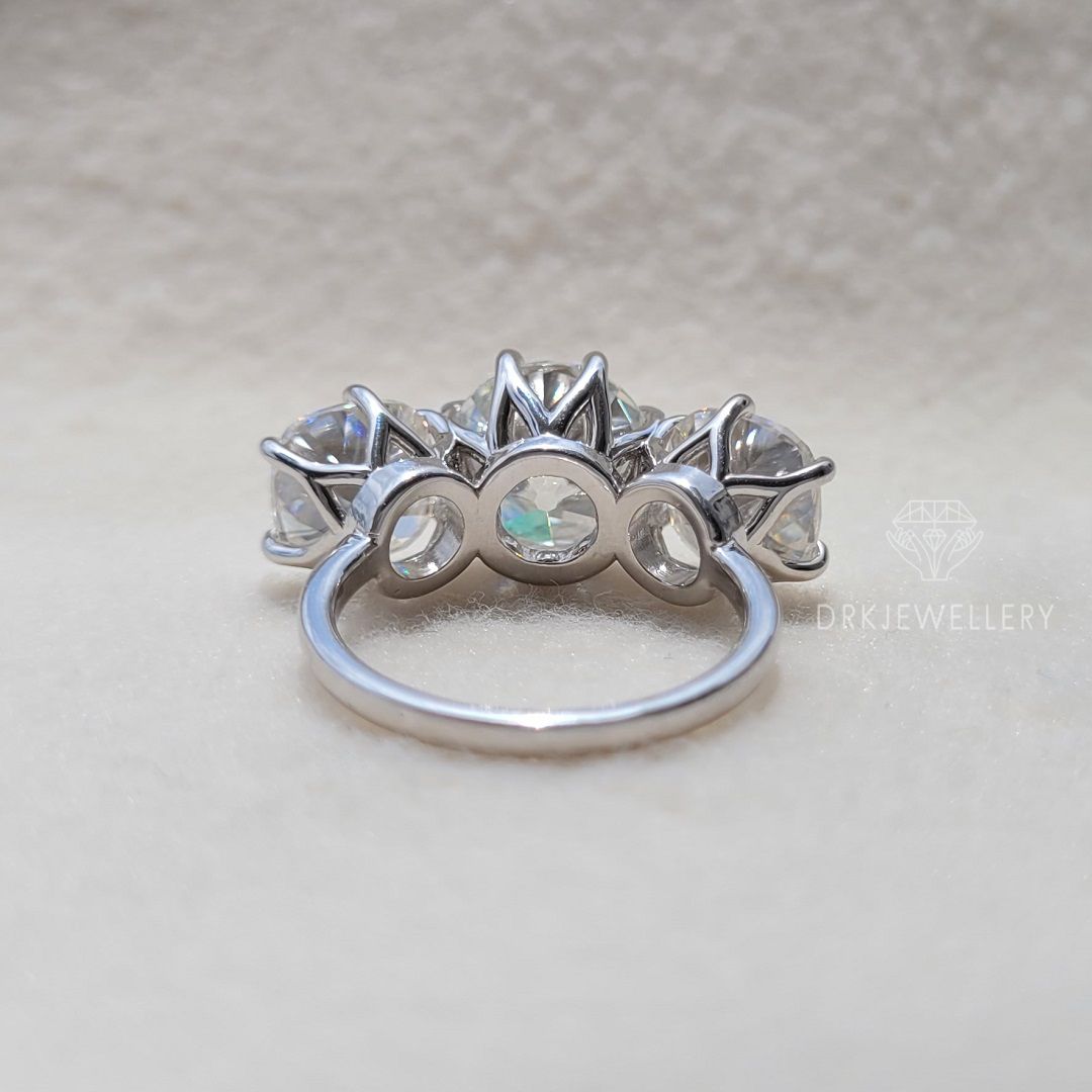 old european cut,three stone style ring,clove prong set ring,white gold ring