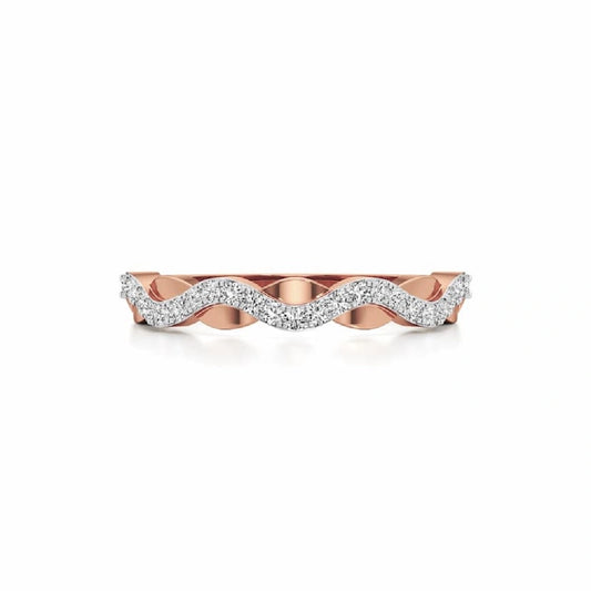 Wave Style Round Cut Lab Grown Diamond Wedding Gold Band