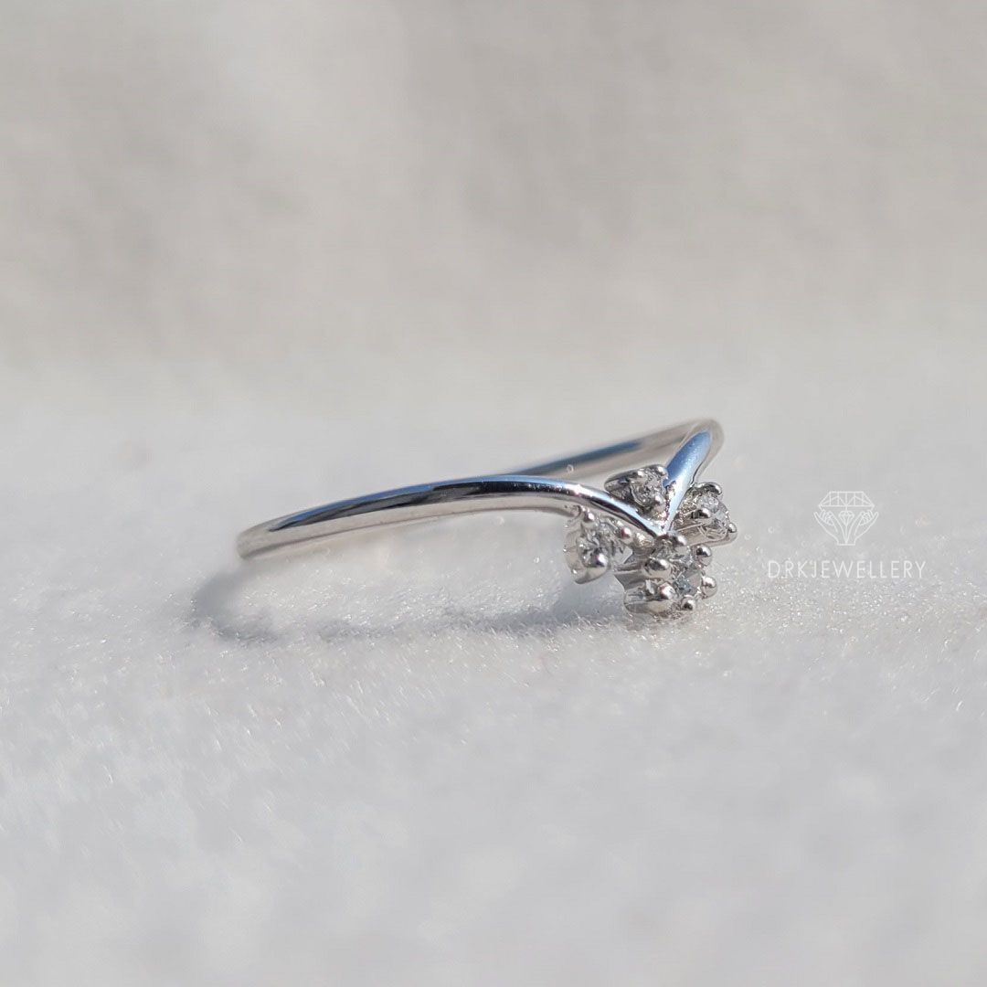 Chevron style band-round cut ring-matching bridal band-wedding ring set-white gold band-crown shape band-engagement band