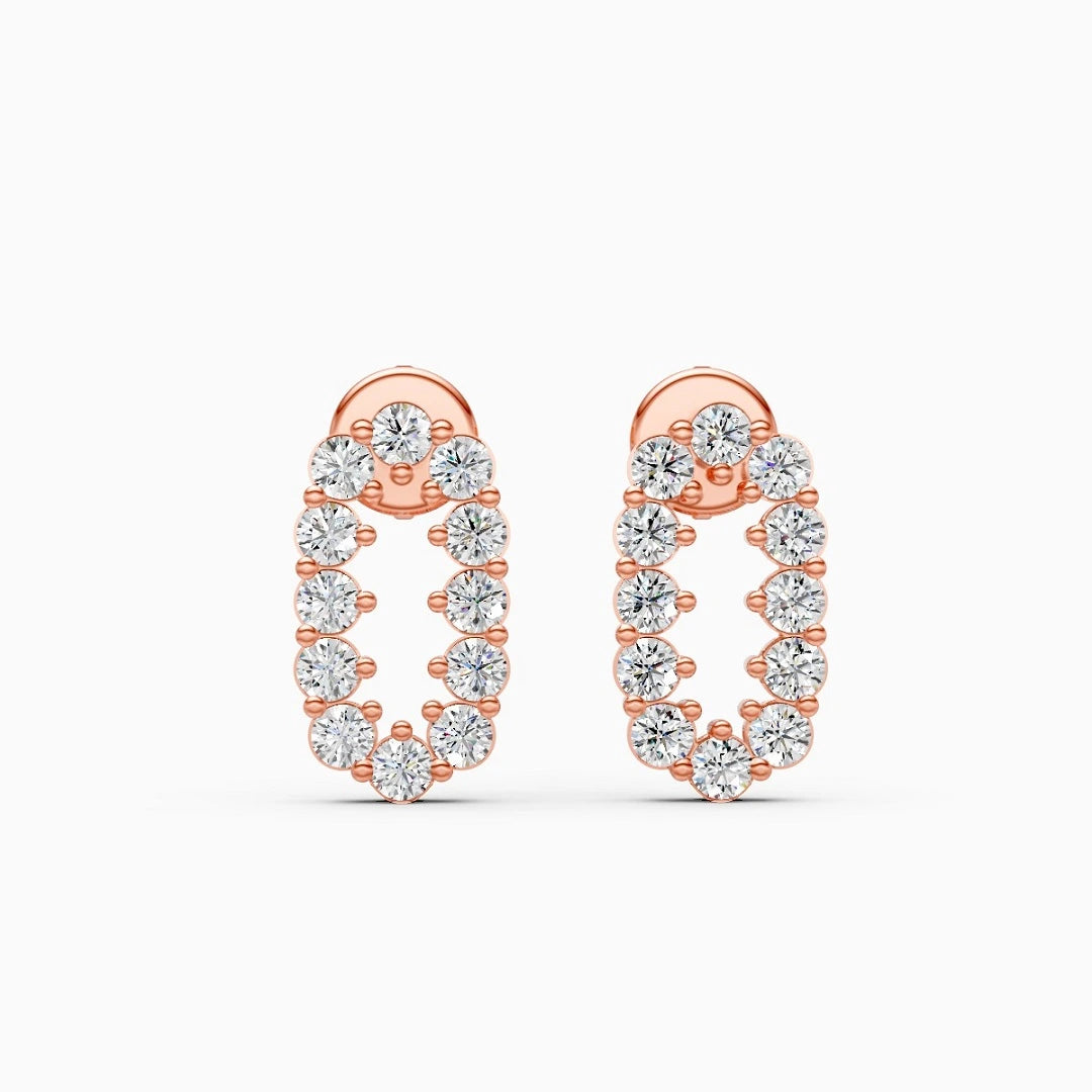 round cut lab grown diamond  14k rose gold wedding earrings 