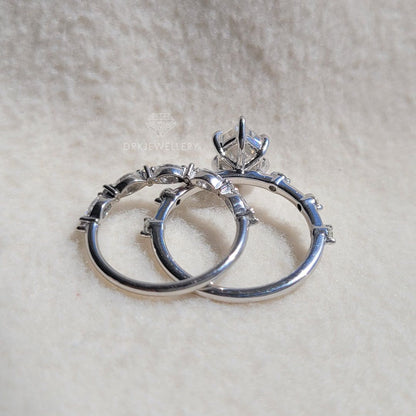 Elongated Hexagon Cut Lab Grown Diamond Ring Set
