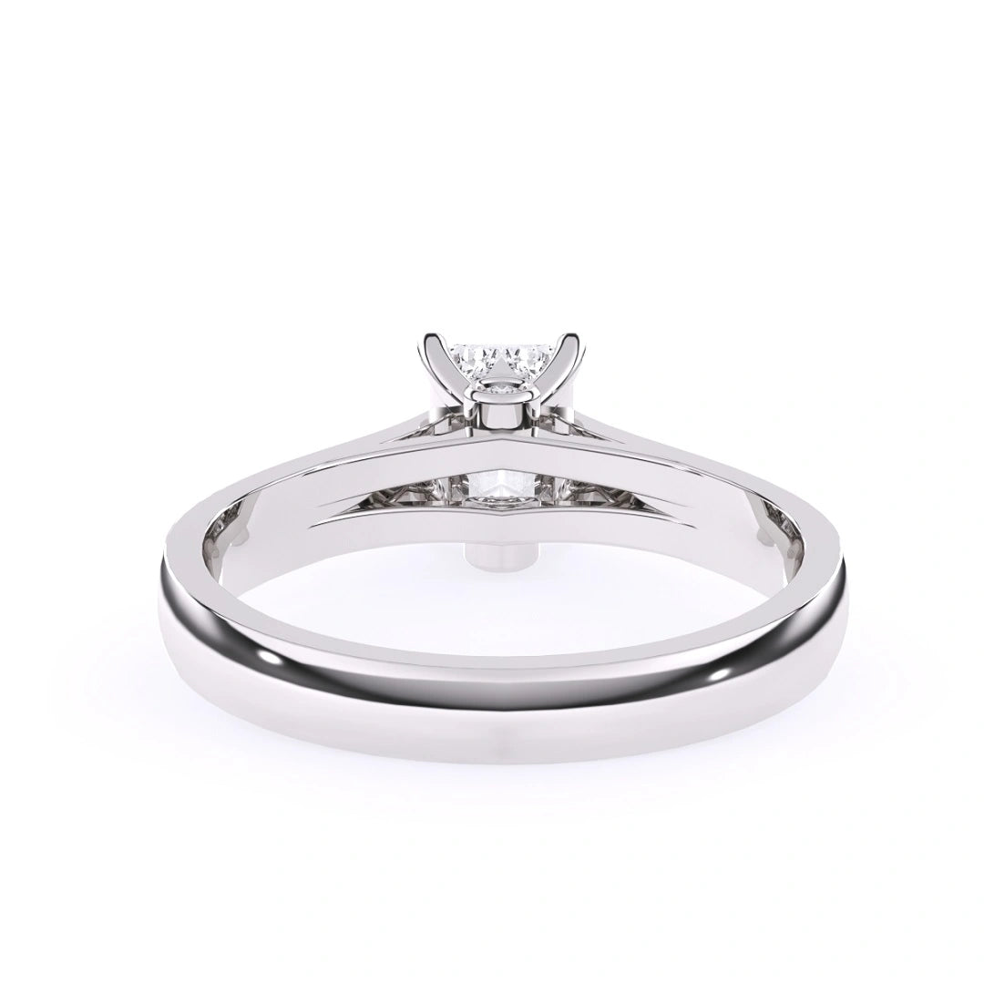 14k white gold hidden bezel set round cut moissanite ring